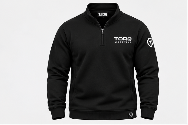 TORQ Summit Tradie Quarter Zip in Black, front