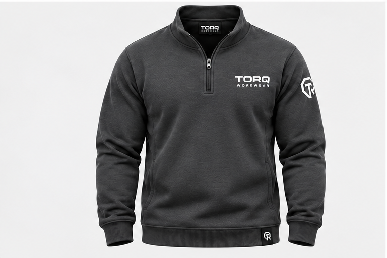 TORQ Summit Tradie Quarter Zip in Charcoal, front